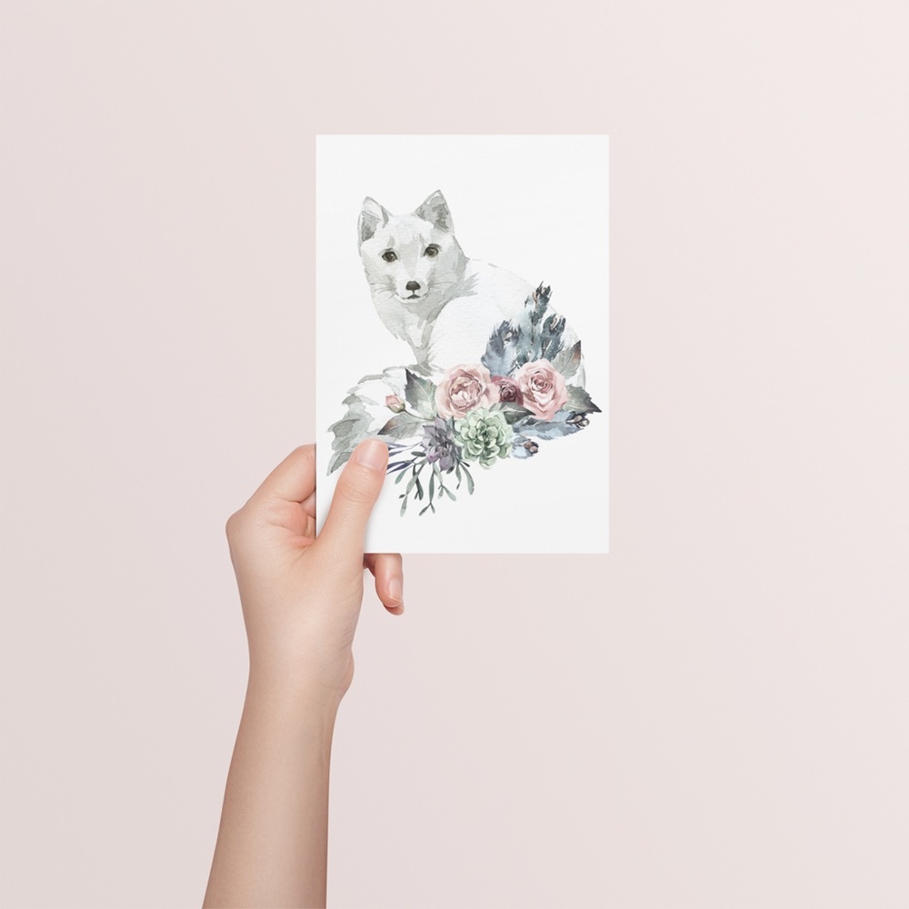 Arctic Fox Watercolor Wall Art Print Poster Illustration Unframed - Picture 8 of 9
